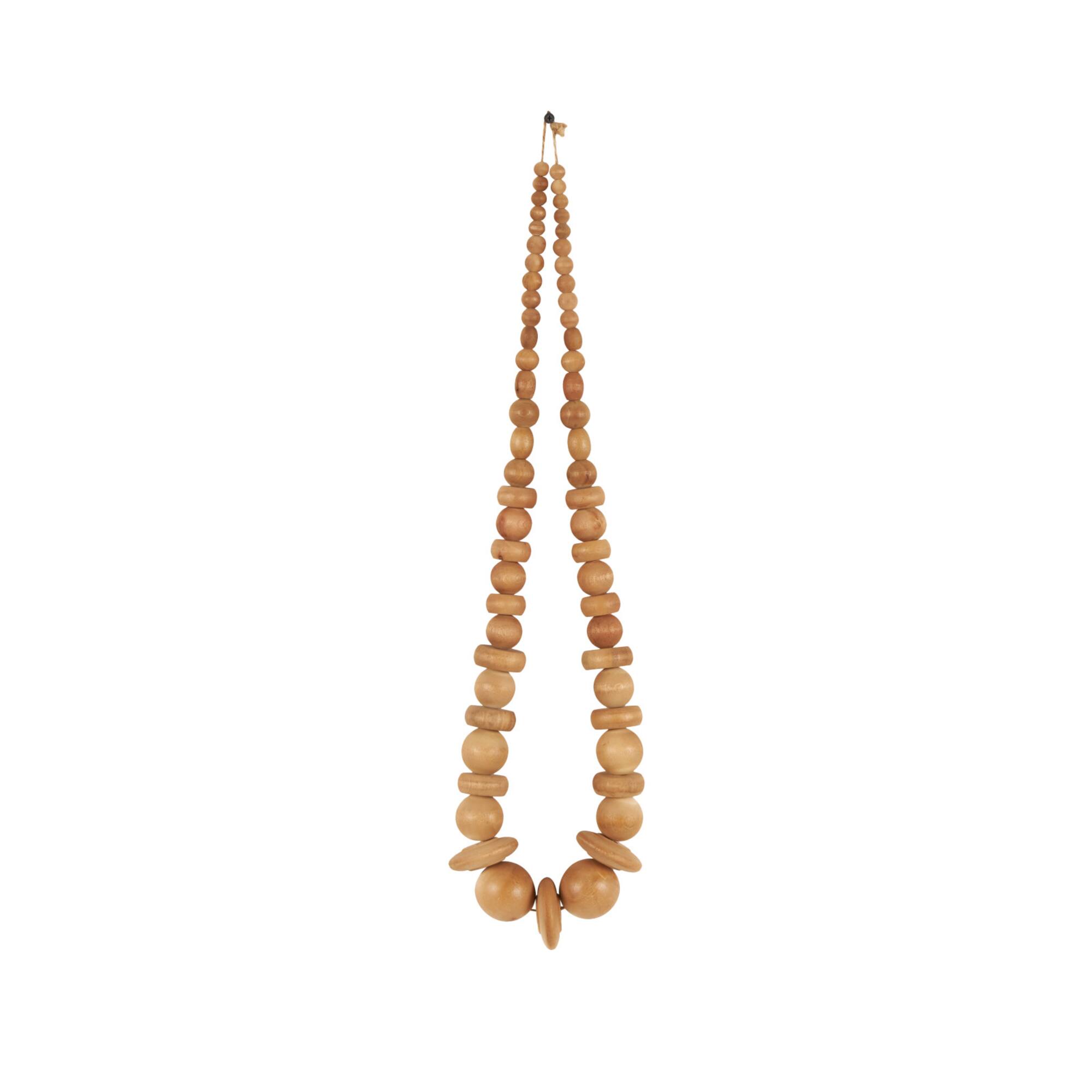 Light Brown Wood Necklace Handmade Geometric Beaded Garland Sculpture